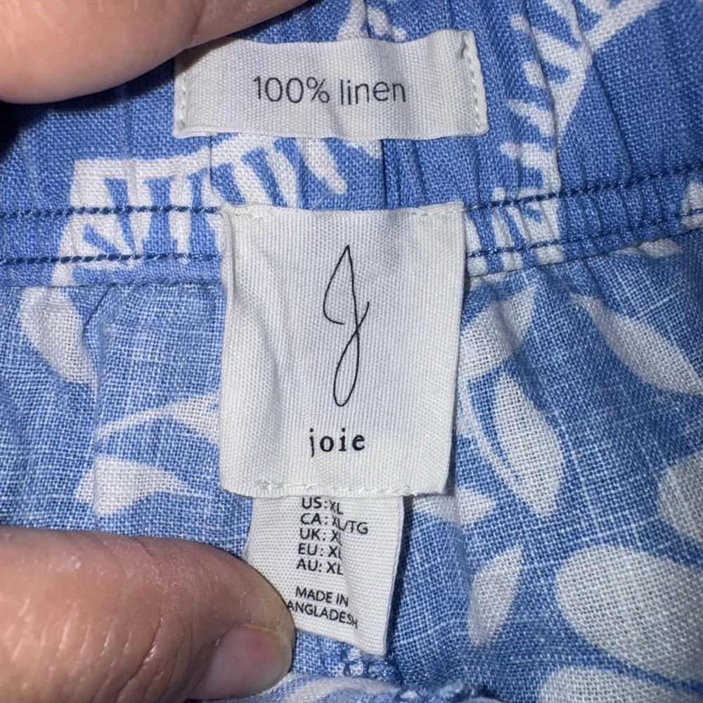 Women's Joie Blue & White Paisley Linen Wide Leg Pull-on Capri Pants XL - Picture 3 of 9